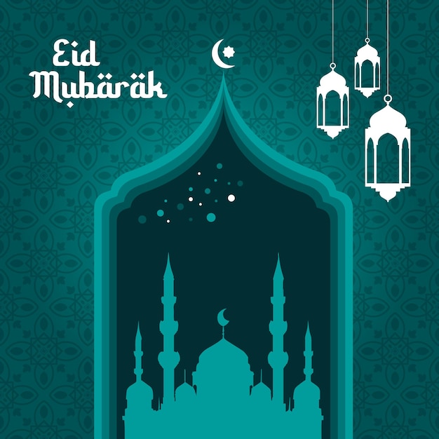Saudação do festival islâmico de Eid Mubarak com mesquita