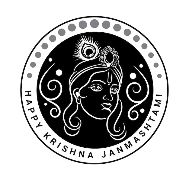 Vetor saudação do festival krishna janmashtami com logotipo de moldura de círculo