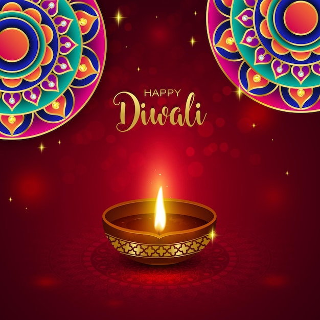 Saudação feliz de diwali com mandala 3d