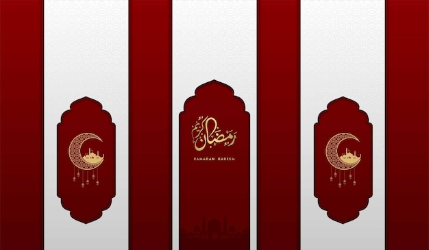 Saudação islâmica cartão ramadan kareem fundo quadrado vermelho branco ouro cor design para festa islâmica