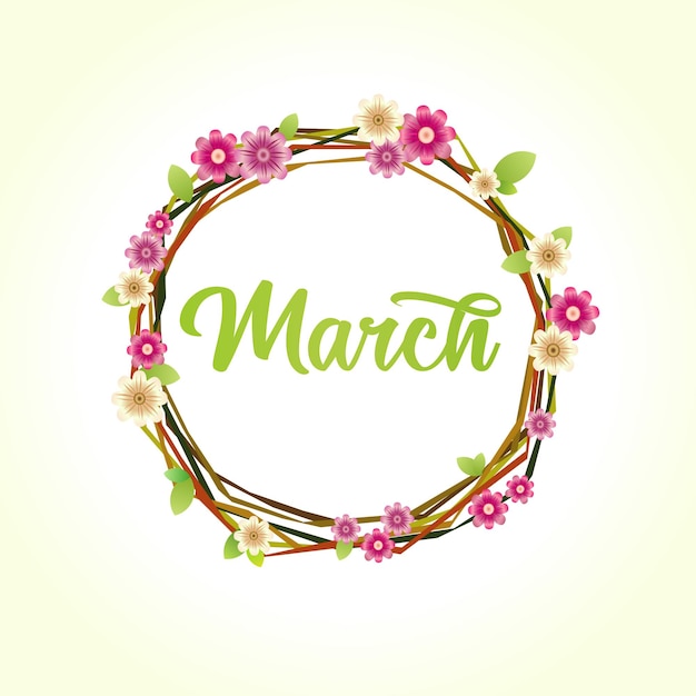 Saudações criativas de março com imagem digital de flores de cerejeira coroa de primavera ilustração vetorial