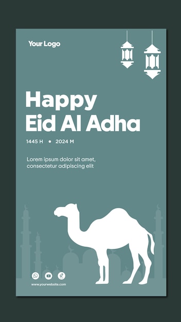 Saudações de eid aladha com ilustrações de camelos para histórias de mídia social