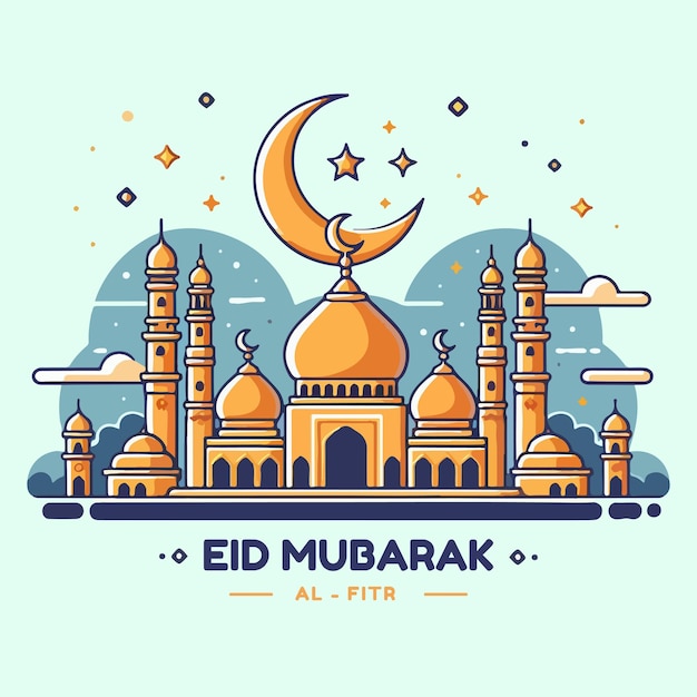Saudações de Eid Mubarak com fundo azul para as mídias sociais