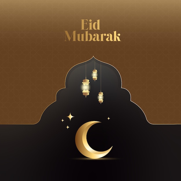 Vetor saudações islâmicas eid al fitr design de cartão com lindo crescente dourado