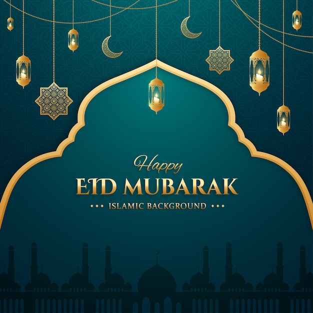 Saudações islâmicas elegantes eid mubarak design de cartão modelo de postagem de mídia social