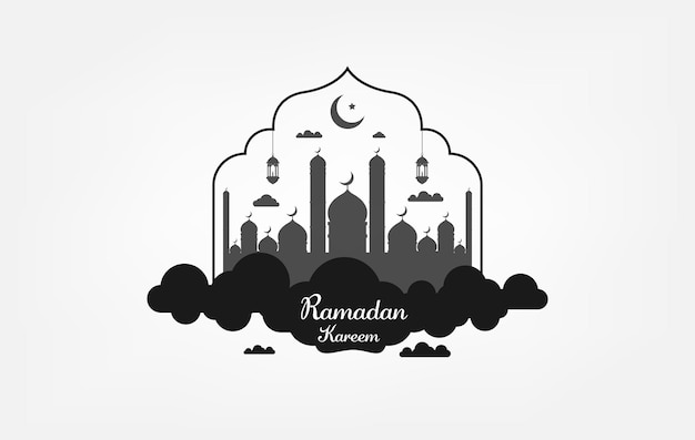 Saudações islâmicas ramadan kareem design de cartão com crescente e lanterna