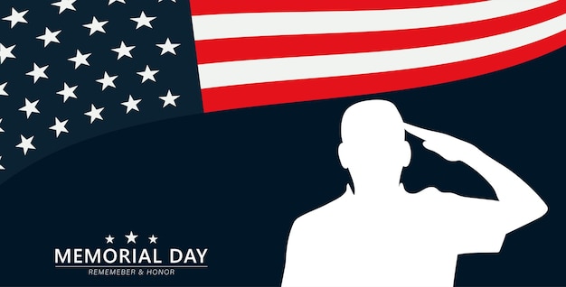 Saudando a silhueta do soldado para o Memorial Day dos Estados Unidos da América com letras.