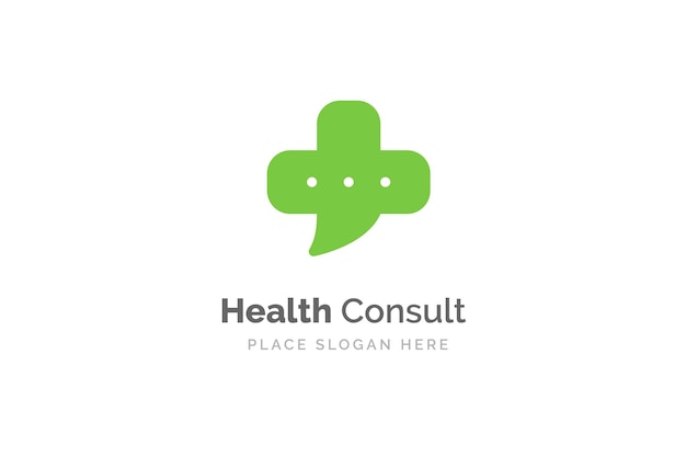 Saúde, consulte o modelo de design de logotipo. forma de cruz médica isolada no símbolo do bate-papo da bolha