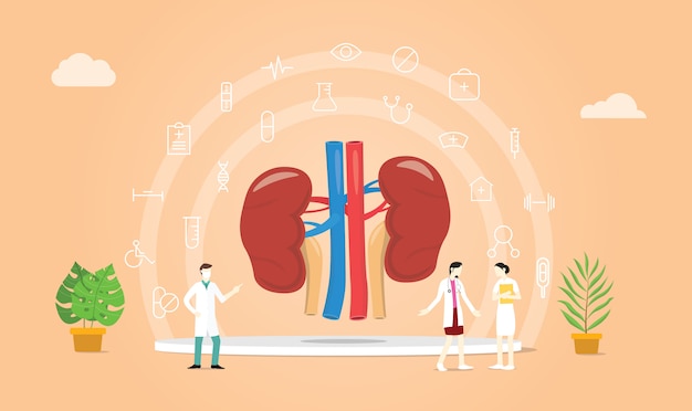 Saúde renal humana com equipe médica