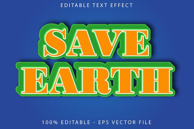 Save earth efeito de texto editável estilo de gradiente plano