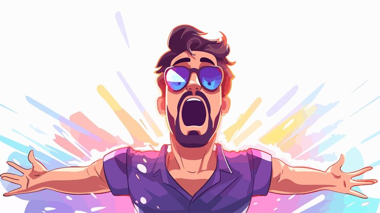 Vetor scared disco guy ilustração de desenho animado divertida e enérgica