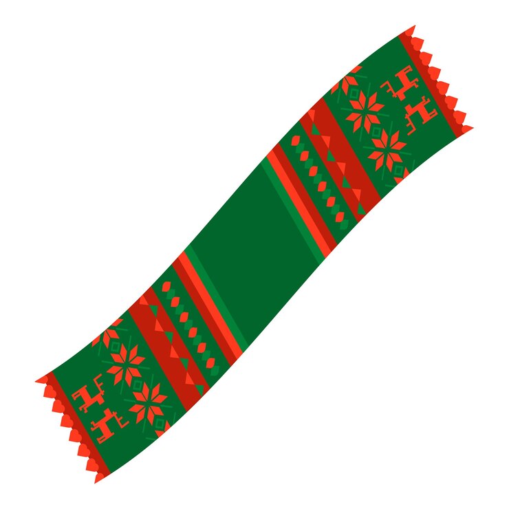 Vetor scarfe de lã de tricô quente com padrão de feriado nacional norueguês em cores vermelhas e verdes scarfe de lana em estilo ornamentado de tricó feito à mão vector plano simples isolado em fundo branco