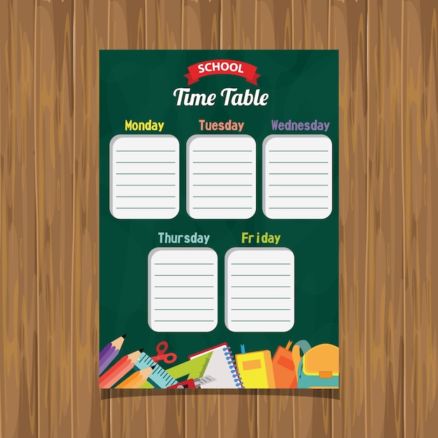 School time table fundo verde de quadro-negro