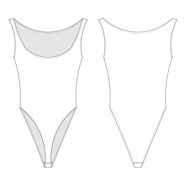 scoop u pescoço sem mangas ombro tirante tirantes tirantes bodysuit blusa top modelo desenho técnico