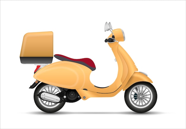 Scooter 3d amarelo isolado em um conceito de serviço de entrega de fundo branco