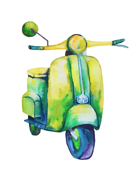 Scooter de aquarela mão desenhada.