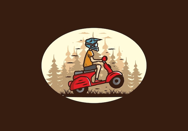 Scooter em pé na ilustração da floresta