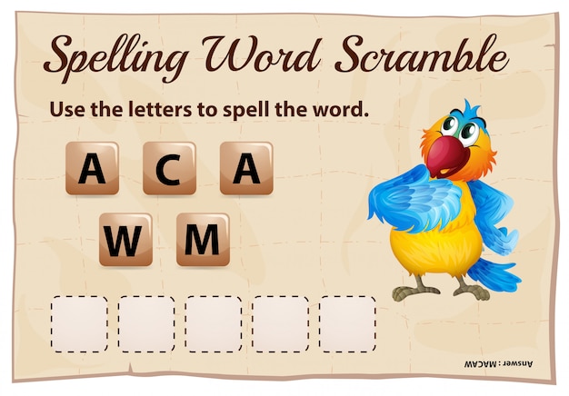 Scramble de ortografia de palavra para arara de palavra