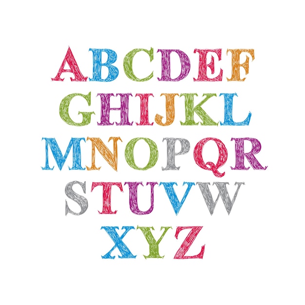 Script vetorial manuscrito, conjunto de letras do alfabeto.
