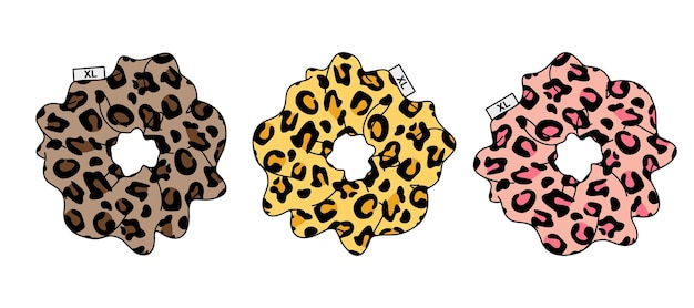 Vetor scrunchies de tamanho grande vetorial com estampa de leopardo