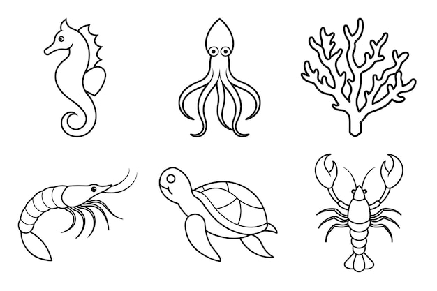 Sea Life Minimalist Line Art Bundle (Conjunto de Arte de Linha Minimalista da Vida Marinha)