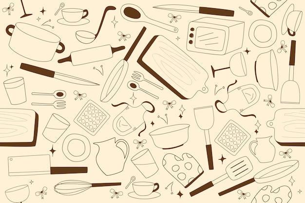 Seamless pattern background doodle kitchen tools desenho bonito