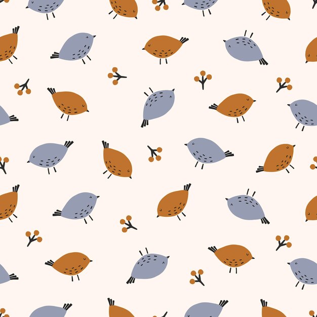 Seamless Pattern.Cute pássaros sobre fundo claro. Ilustração vetorial
