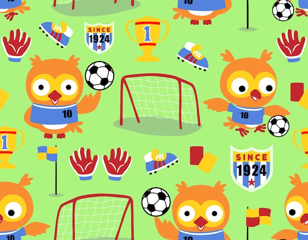 Seamless pattern with owl cartoon o jogador de futebol