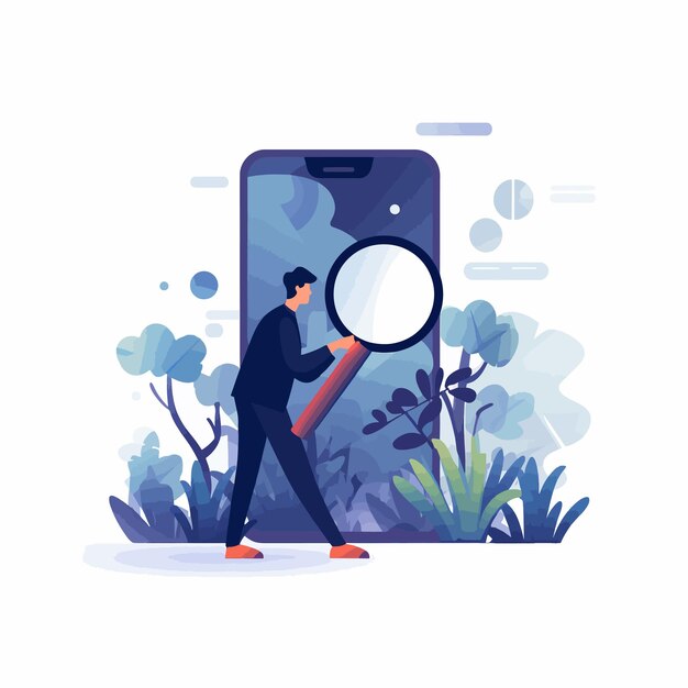 Searching_on_smartphone_with_icon_searching vector