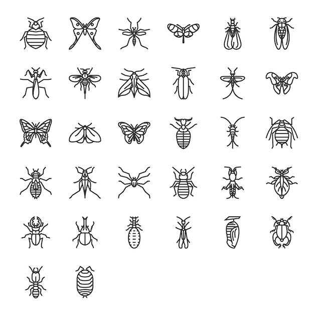 Vetor segundo conjunto de ícones de insetos ilustração design gráfico vetorial