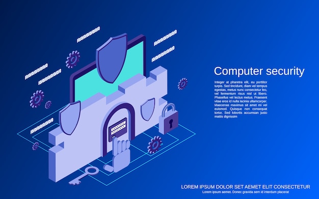 Segurança de computador, proteção de informações 3d isométrica plana