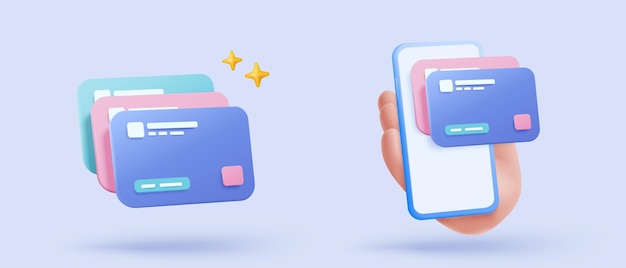 Segurança financeira de cartão de crédito 3D para compras e transações financeiras on-line Cartão de crédito de pagamento on-line com conceito de proteção de pagamento Icon Illustrator de renderização de vetor de finanças empresariais 3D