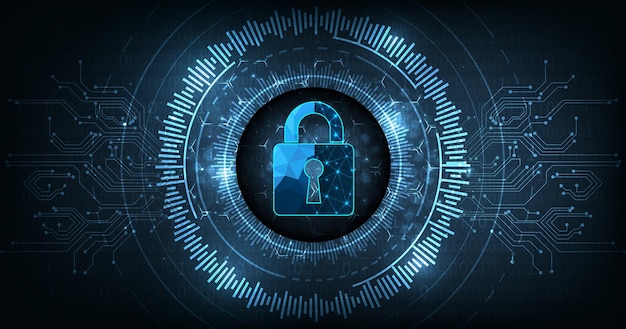 Segurança na internet e prevenção de dadosícone de bloqueio de cadeado de segurança em fundo azul escuro