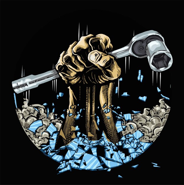 segurando a chave de andaime isolada em fundo preto para impressão de camiseta de pôster