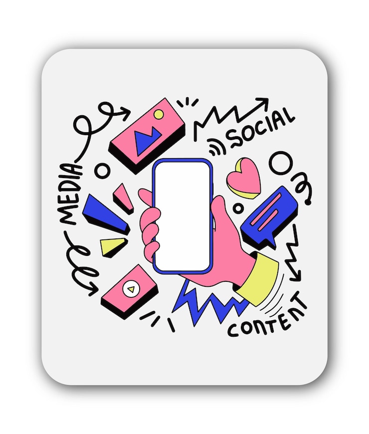 Vetor segure o telefone com estilo doodle ilustração moderna desenhada à mão para banner de mídia social