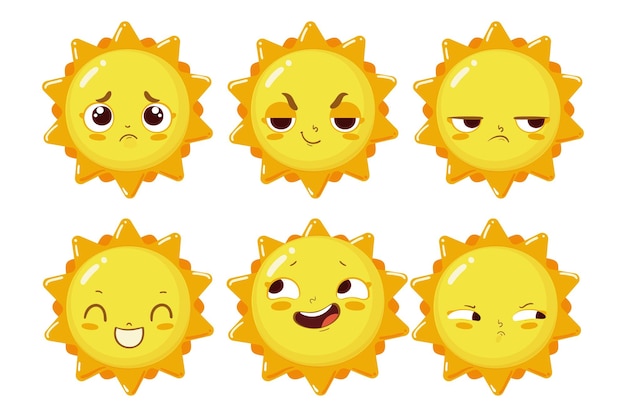 Seis emoji sun personagem fofo