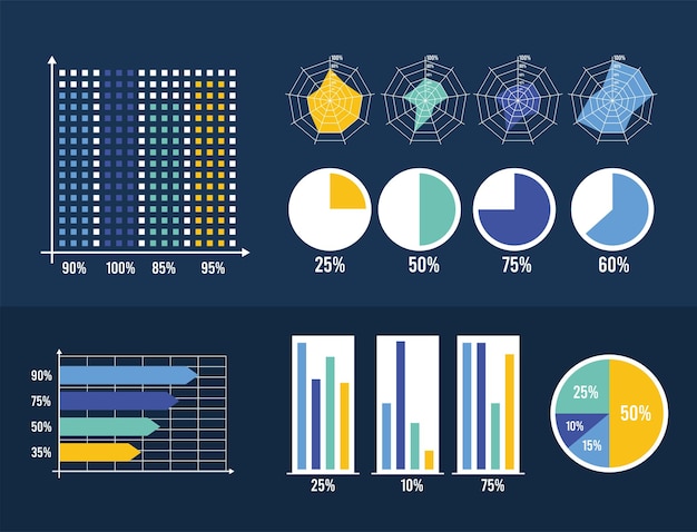 Vetor seis ícones de infográficos de estatísticas