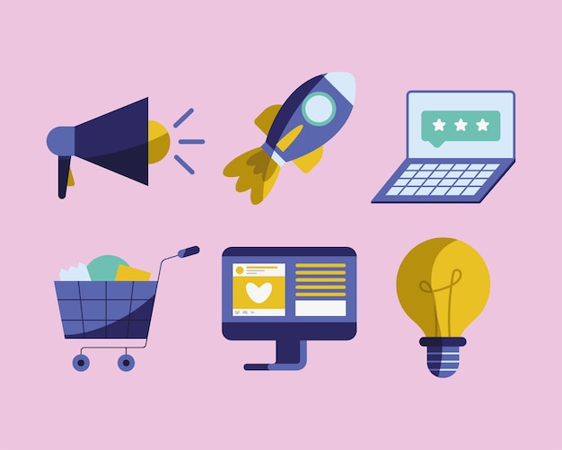 Seis ícones de marketing de mídia social