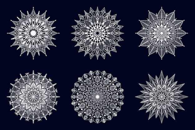 Seis padrões de mandala étnica com efeitos de cor gradiente brilhantes