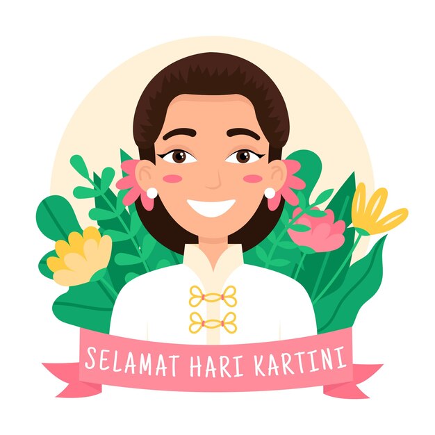 Selamat hari kartini. feliz dia de kartini. herói indonésio que lutou pelos direitos das mulheres