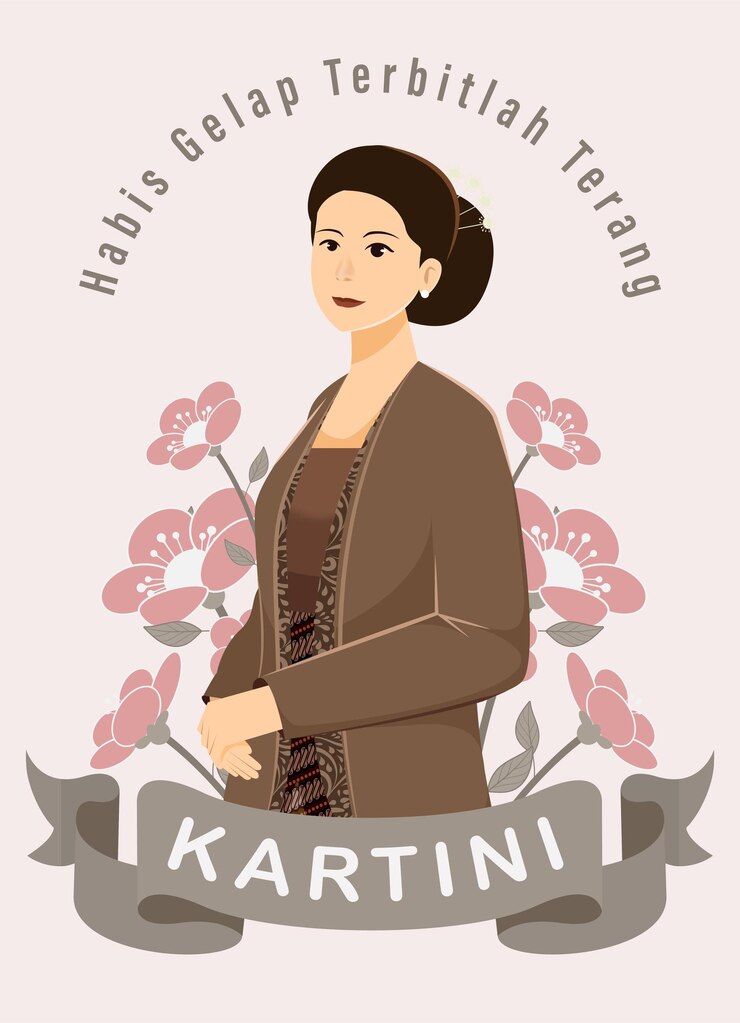 Vetor selamat hari kartini significa feliz dia de kartini kartini é ilustração vetorial de herói feminino indonésio