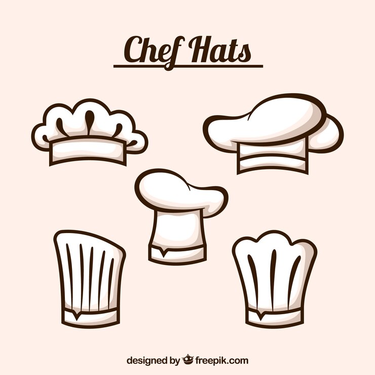 Vetor seleção de cinco chapéus de chef plano