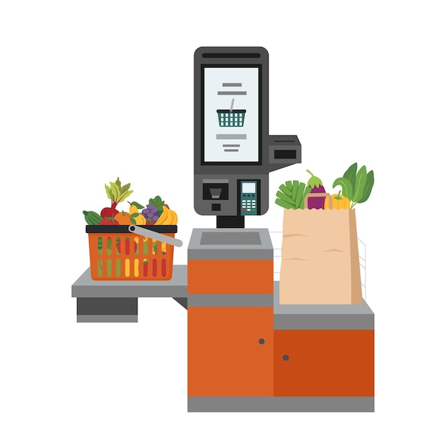 Vetor self-checkout com comida