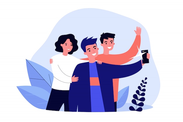 Selfie com ilustração de amigos