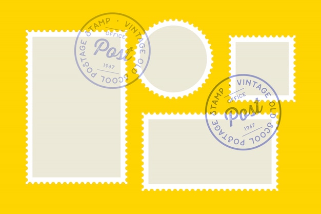 Selo. Conjunto de selo postal, quadrado de coleção, círculo
