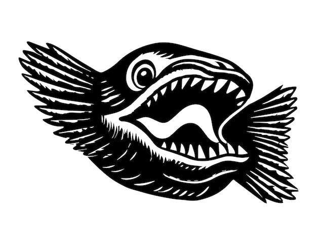 Selo de tatuagem de estilo macabro com presas de olhos dentuços