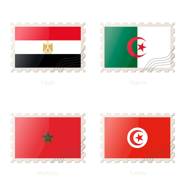 Selo postal com a imagem da bandeira do egito argélia marrocos tunísia