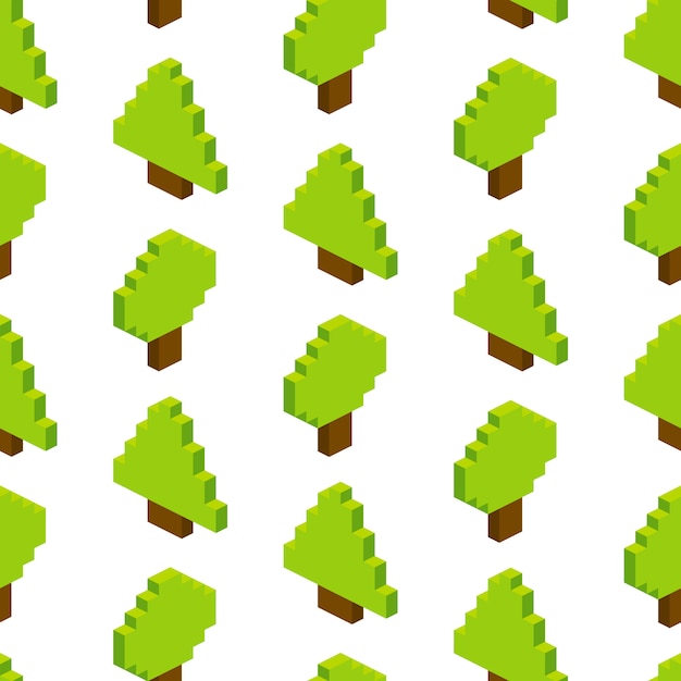 Sem costura de árvores isométricas. ilustração no estilo pixel-art