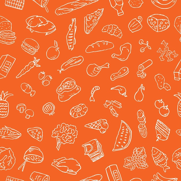 Sem costura padrão de contornos de diferentes gêneros alimentícios