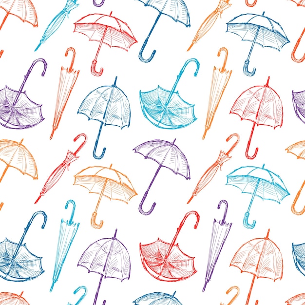 Vetor sem costura padrão de guarda-chuvas de esboços